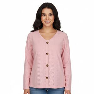 Womens Large Faux Cardigan Pink Eyelet Lace Short Sleeve Romantic Top